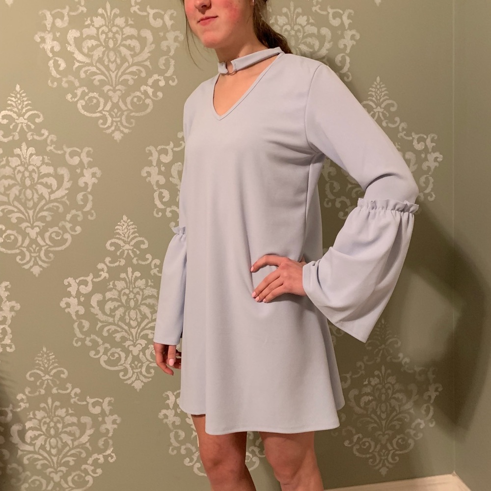 Pale Blue Bell Sleeve Dress